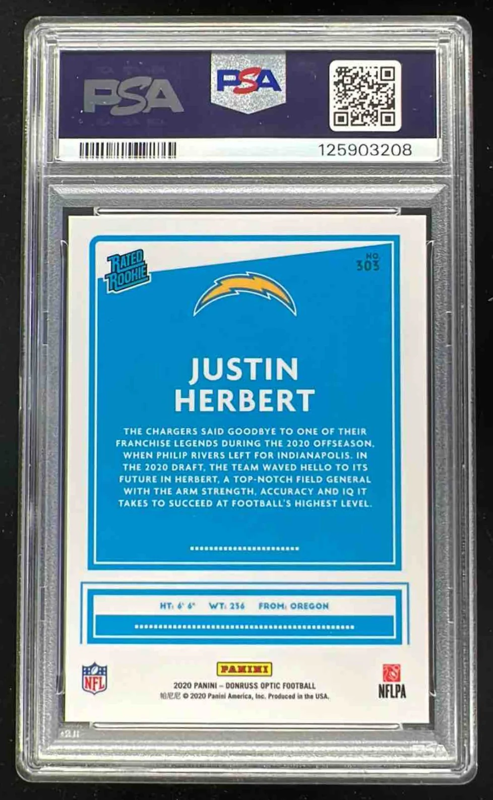2020 Panini Donruss Optic Rated Rookie Variations #303 Justin Herbert RC PSA 10 - Image 2