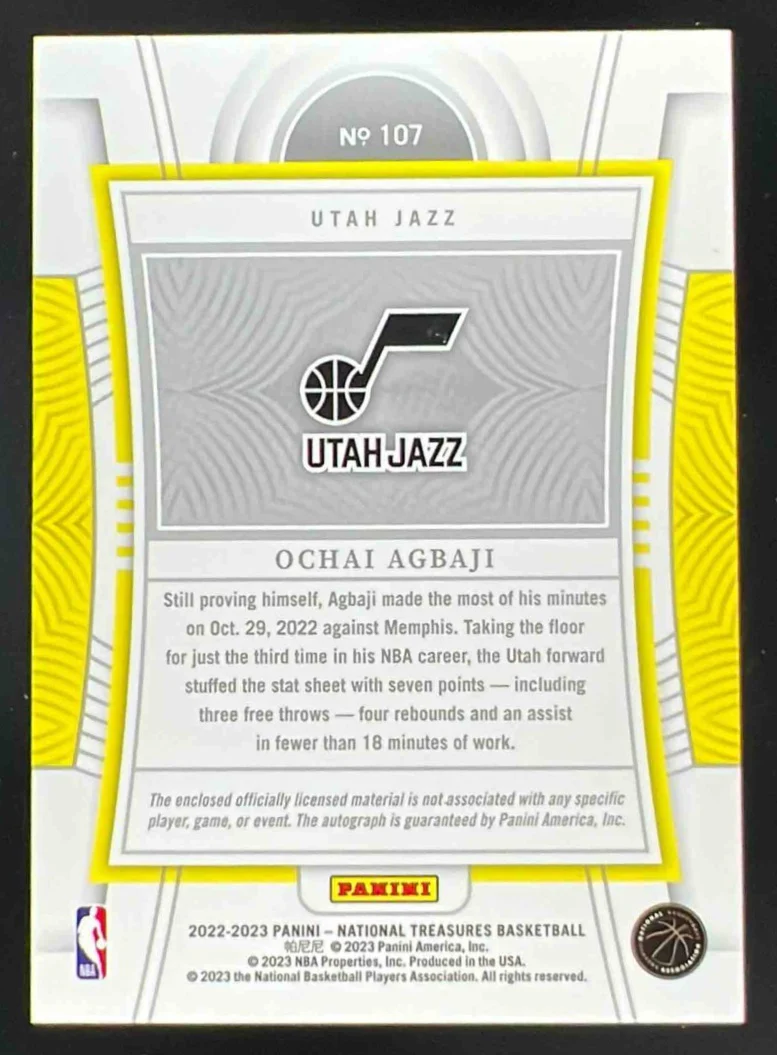 2022-23 Panini National Treasures Red #107 Ochai Agbaji Autograph RC Auto /75 - Image 2