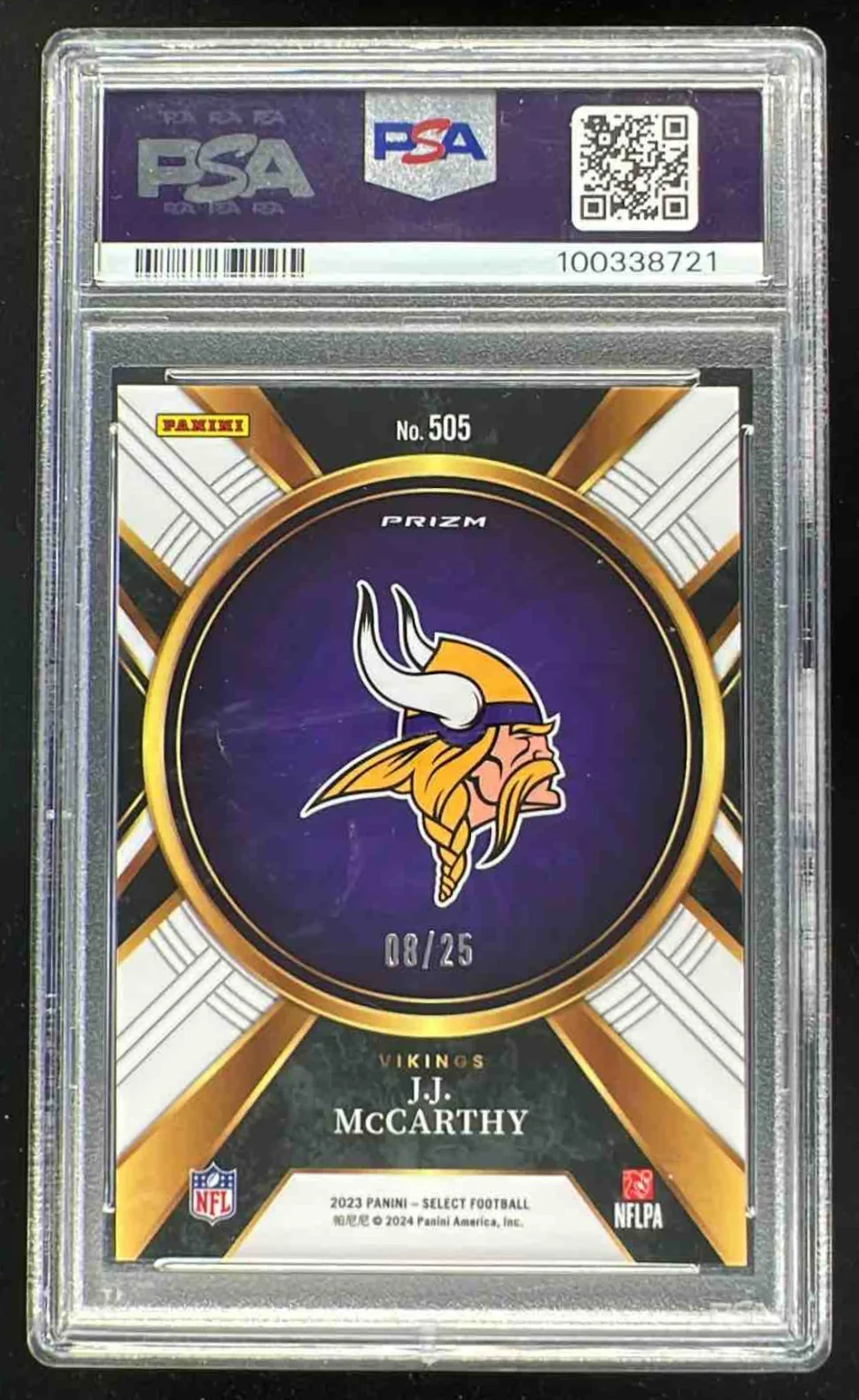 2023 Panini Select Tie Dye Prizms #505 J.J. McCarthy XRC /25 PSA 9 - Image 2