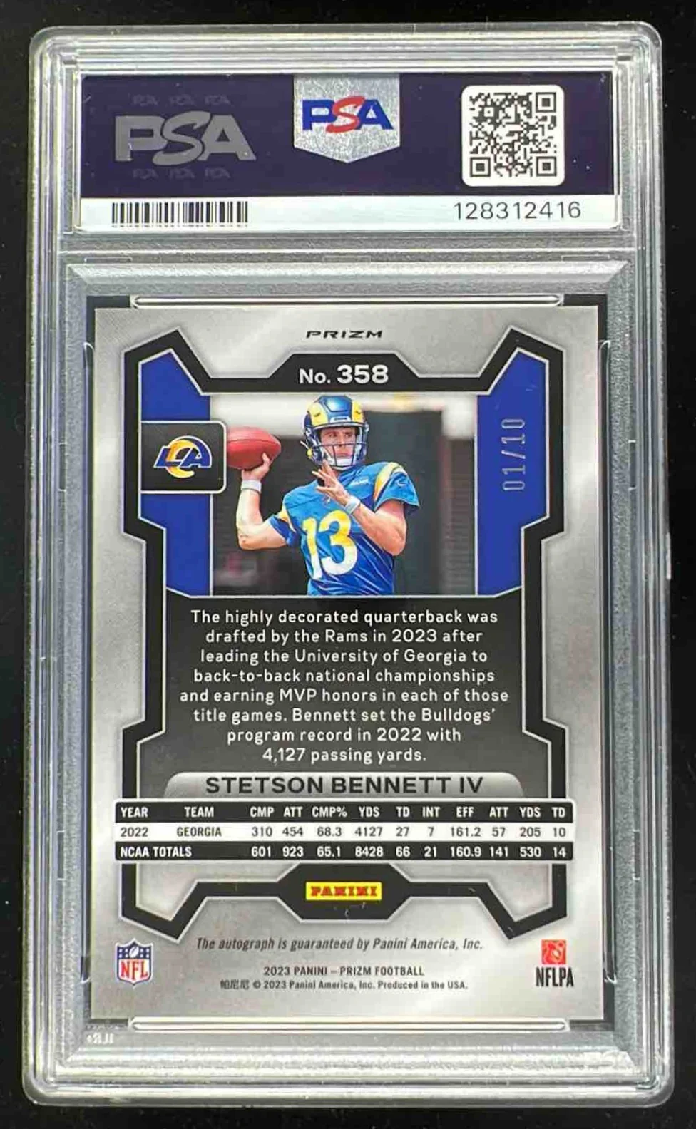2023 Panini Prizm Rookie Prizm Gold #358 Stetson Bennett IV RC Auto /10 PSA 8 - Image 2