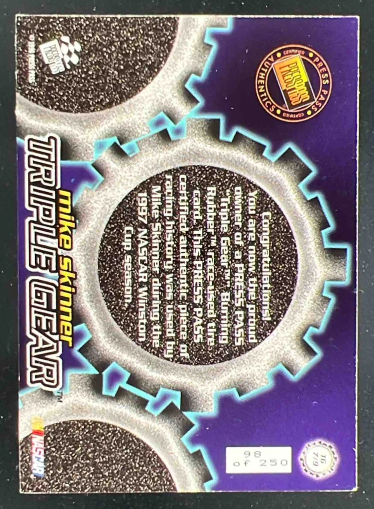 1998 Press Pass Triple Gear Burning Rubber #TG7 Mike Skinner /250 - Image 2