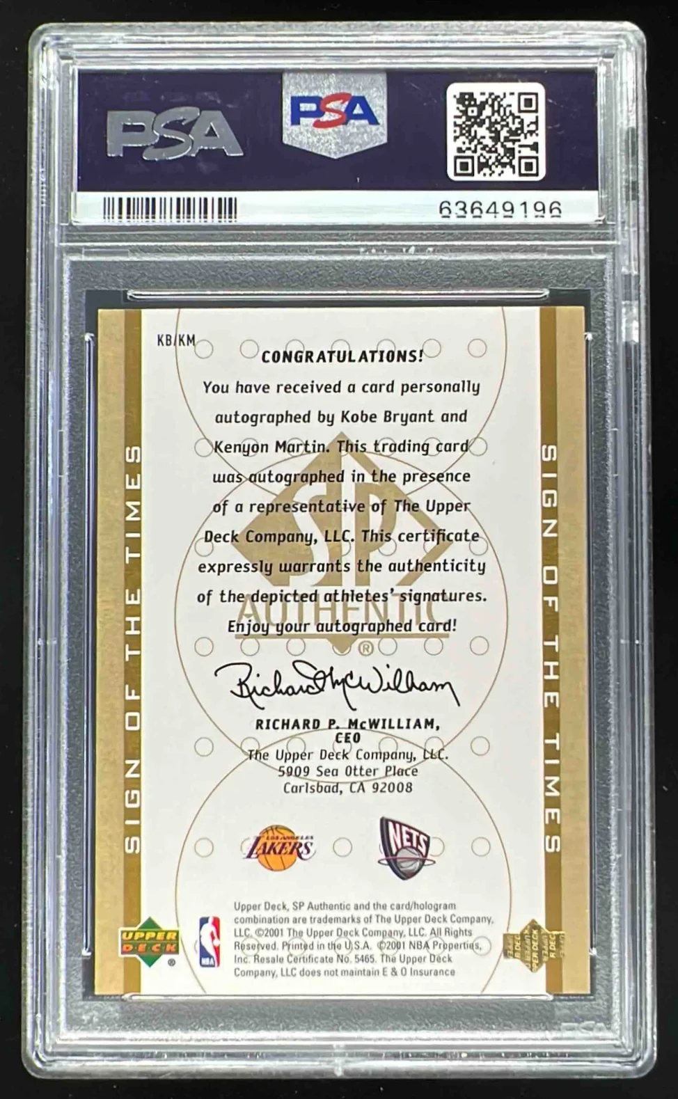 2000 SP Authentic Sign Times Double Kobe Bryant Kenyon Martin Auto PSA Authentic - Image 2