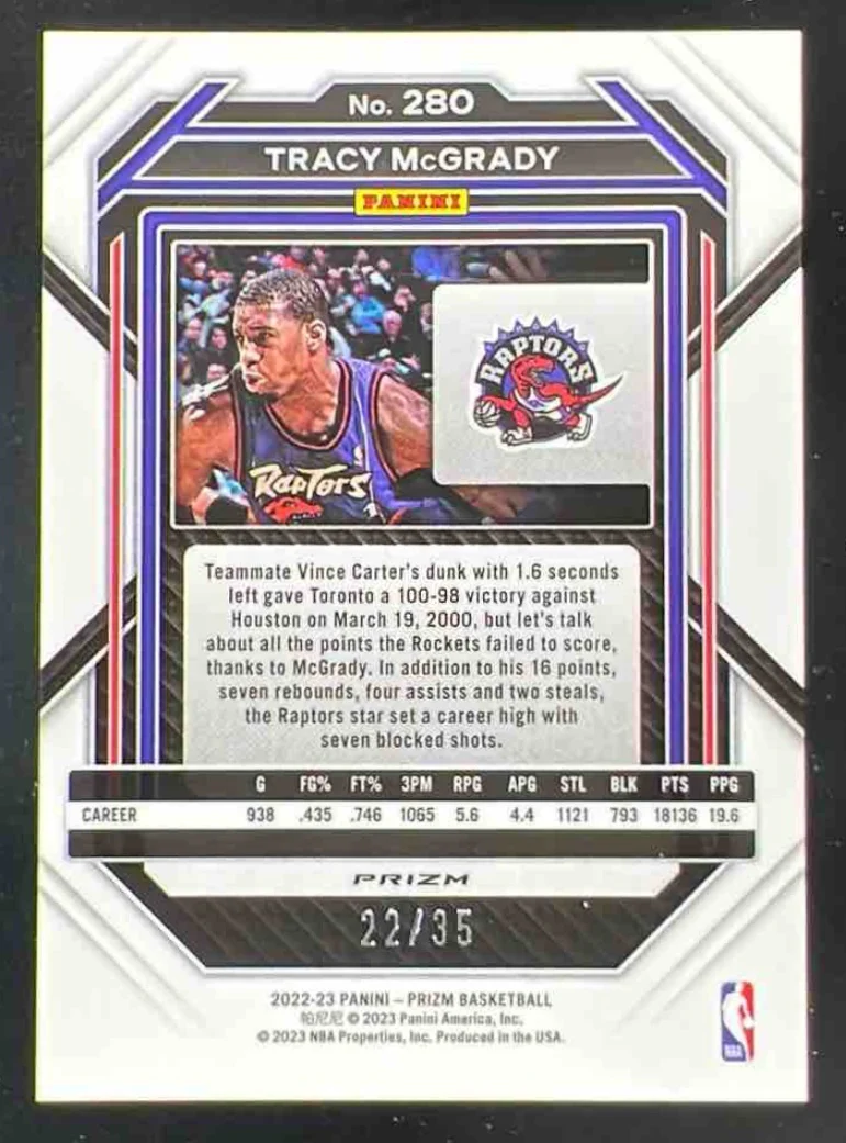 2022-23 Panini Prizm Prizms Blue Shimmer FOTL #280 Tracy McGrady /35 - Image 2