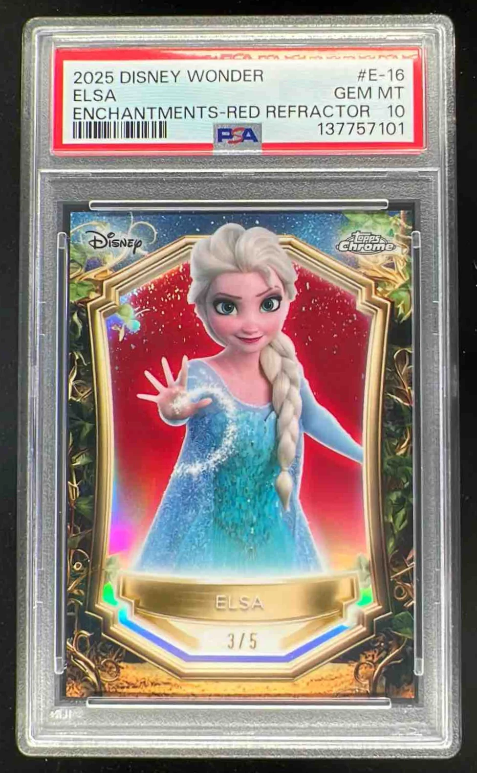 2025 Topps Disney Wonder Enchantments Chrome Red Refractor #E-16 Elsa /5 PSA 10