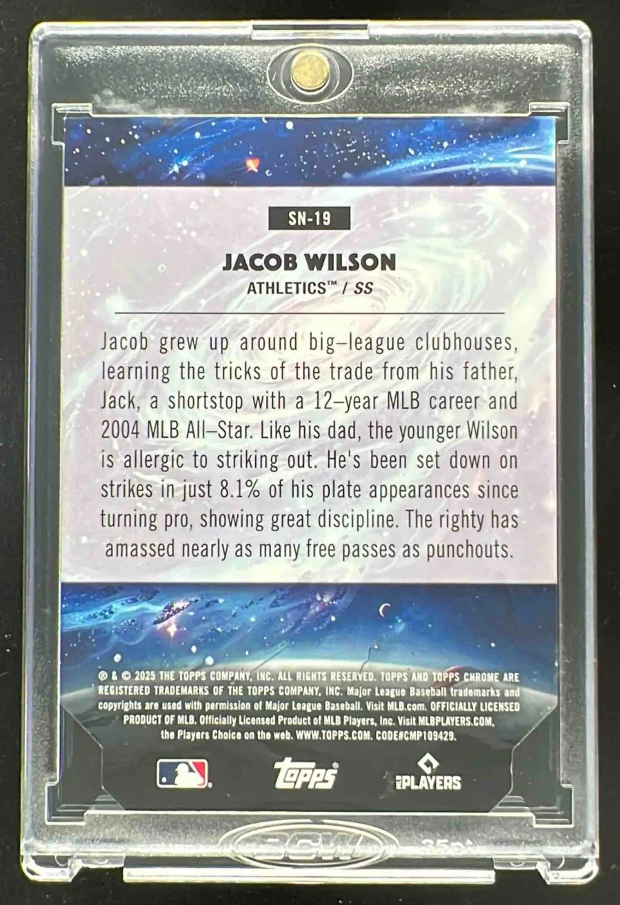 2025 Topps Cosmic Chrome Stella Nova Black Eclipse #SN-19 Jacob Wilson RC /10 - Image 2