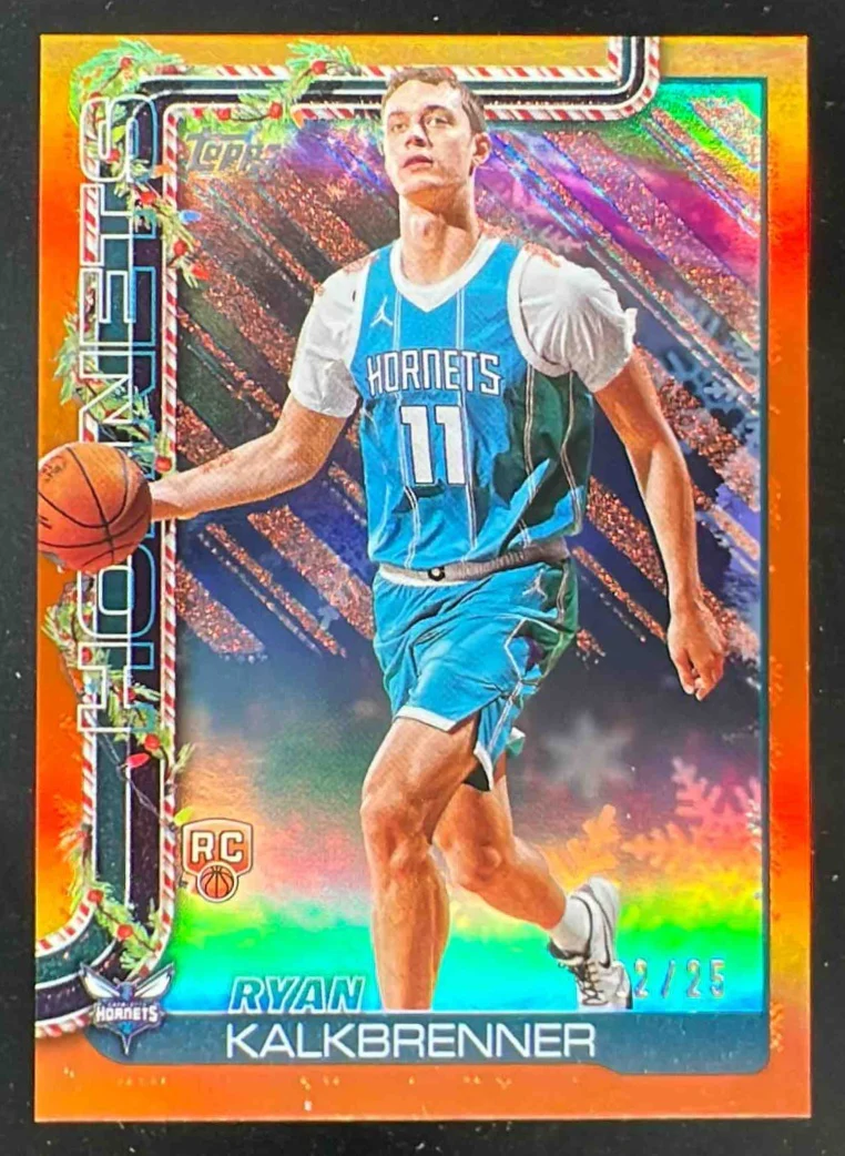 2025 Topps Holiday Orange Metallic Glitter Holiday #H194 Ryan Kalkbrenner RC /25