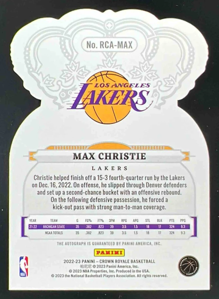 2022-23 Crown Royale Rookie Autographs Red #RCA-MAX Max Christie RC Auto /35 - Image 2