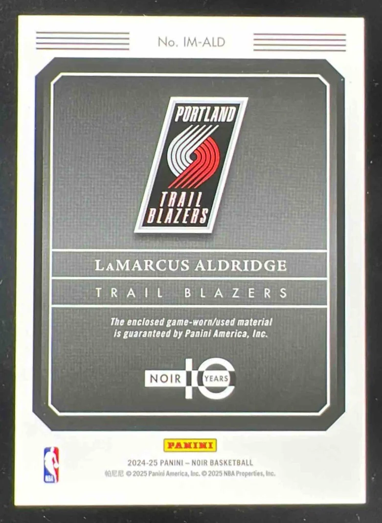 2024 Panini Noir Icon Materials International Holo Green LaMarcus Aldridge /5 - Image 2