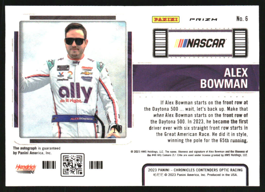 2023 Panini Chronicles Contenders Optic Autographs Gold #6 Alex Bowman Auto /10 - Image 2