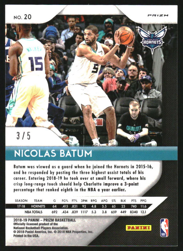 2018-19 Panini Prizm Prizms Black Gold #20 Nicolas Batum /5 - Image 2