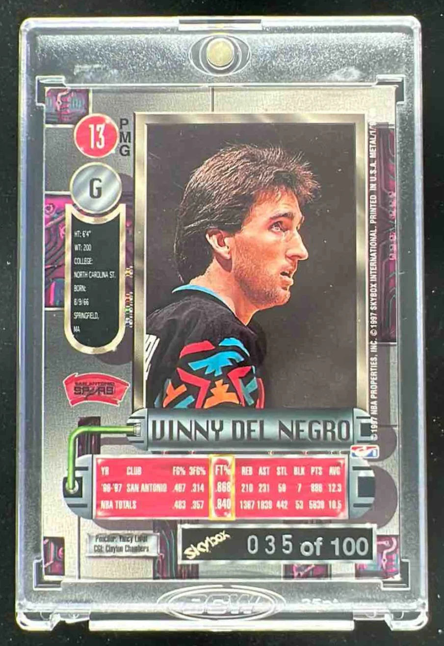 1997-98 Skybox Metal Universe Precious Metal Gems Red #13 Vinny Del Negro /100 - Image 2