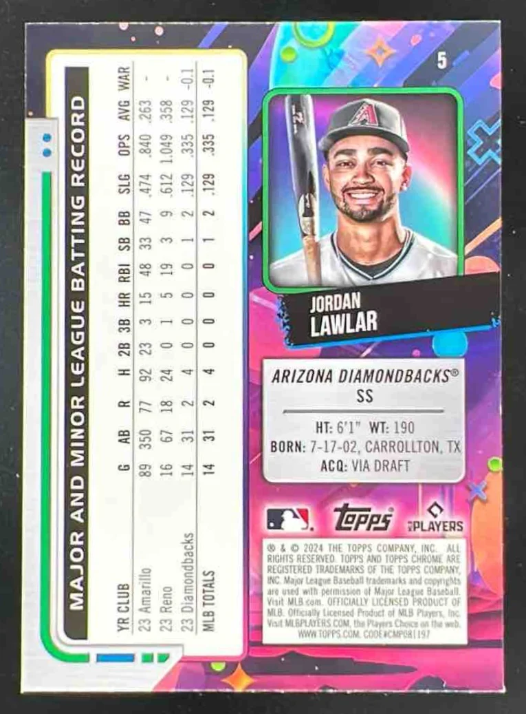 2024 Topps Cosmic Chrome Blue Moon Refractor #5 Jordan Lawlar RC /99 - Image 2