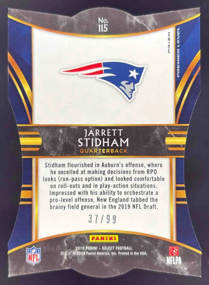 2019 Select Light Blue Prizm Die Cut #115 Jarrett Stidham RC Premier Level /99 - Image 2