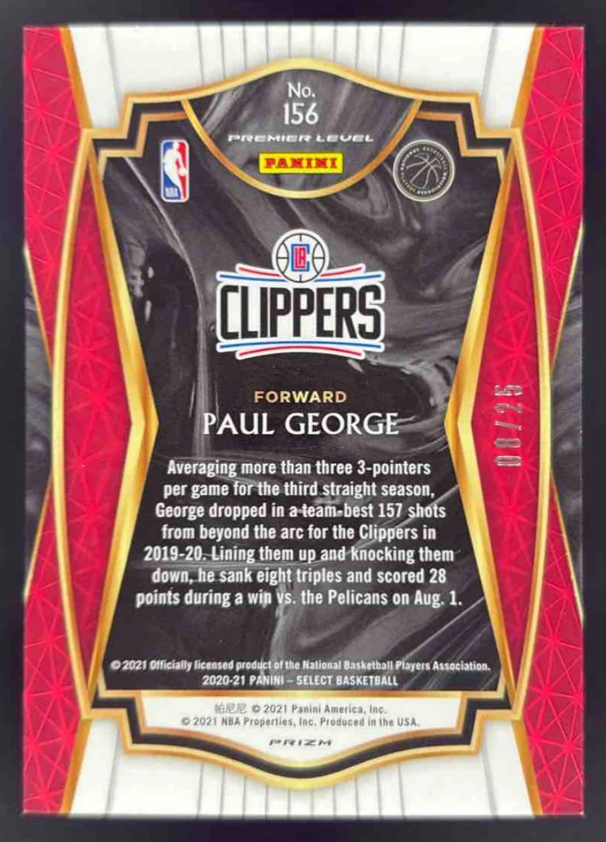 2020-21 Panini Select Blue Disco Prizms #156 Paul George Premier Level /25 - Image 2