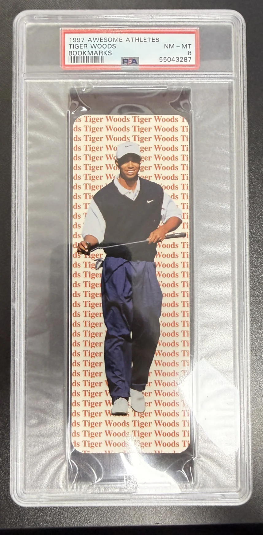 1997 Awesome Athletes Bookmarks Tiger Woods PSA 8
