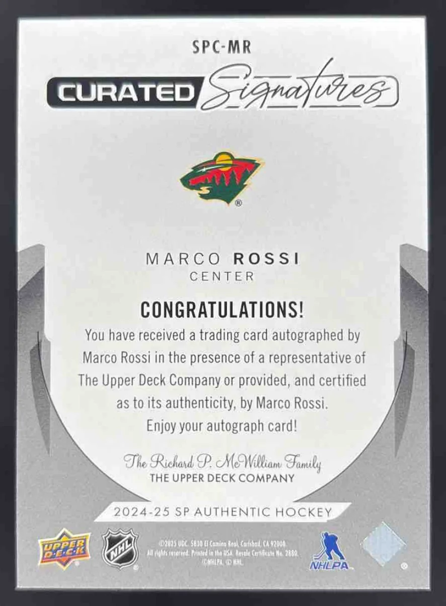 2024-25 Upper Deck SP Authentic Curated Signatures #SPC-MR Marco Rossi Auto /299 - Image 2