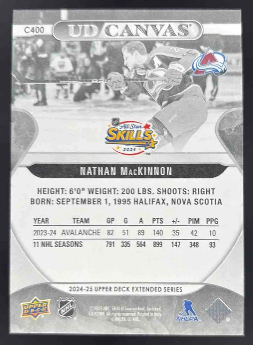 2024-25 UD Extended Series Canvas Black & White #C400 Nathan MacKinnon All-Star - Image 2