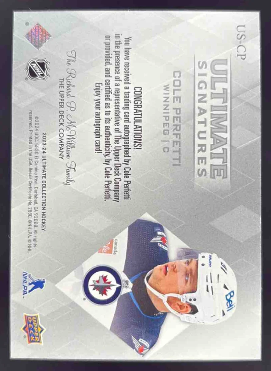 2023 Ultimate Collection Ultimate Signatures #US-CP Cole Perfetti Autograph Auto - Image 2