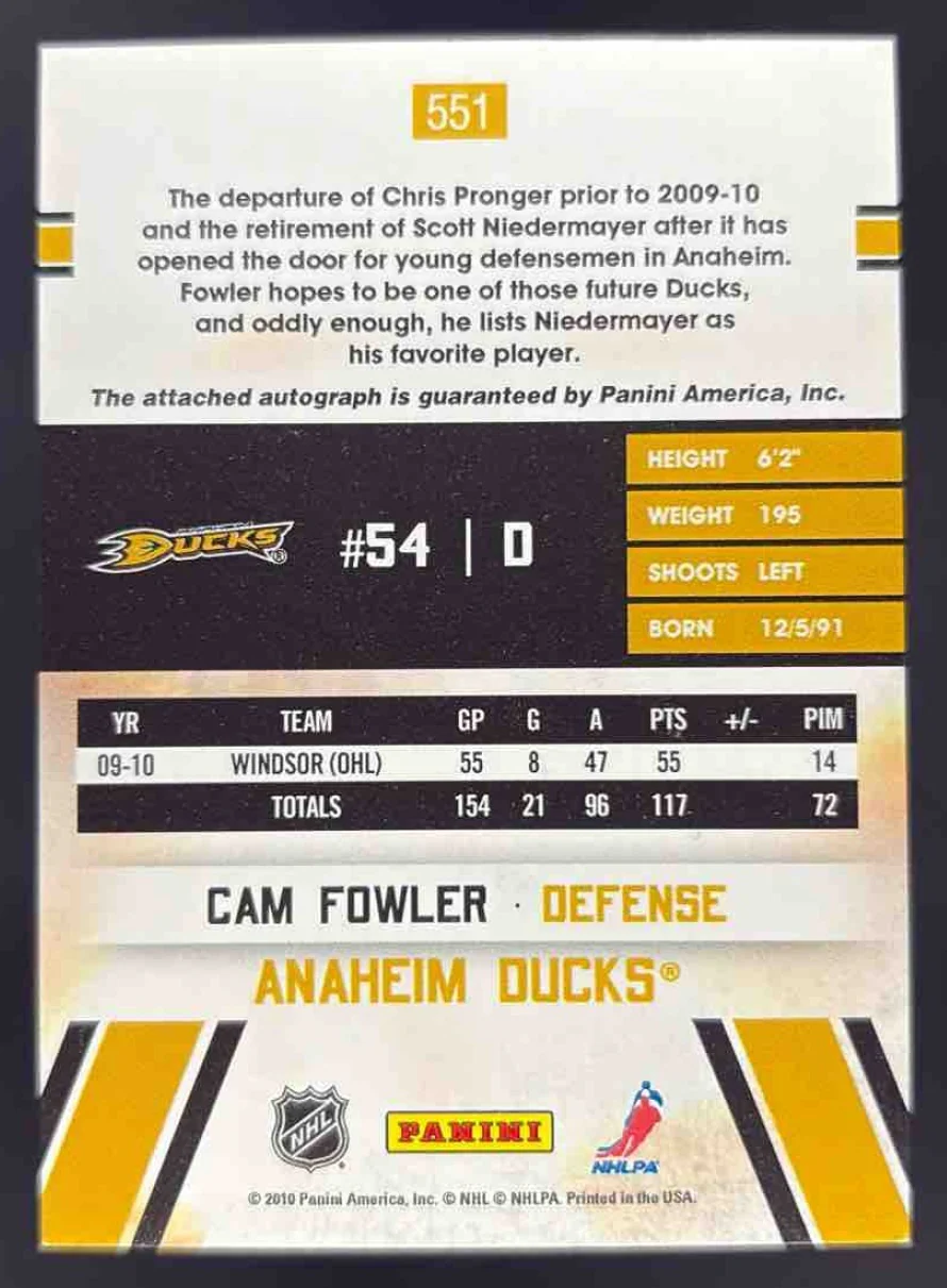 2010-11 Panini Score Signatures #551 Cam Fowler RC Auto - Image 2