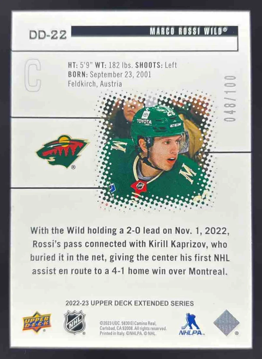 2022-23 Upper Deck Black Diamond Dominance Emerald #DD-22 Marco Rossi RC /100 - Image 2