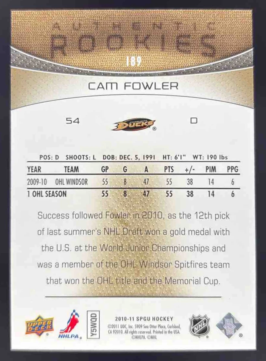 2010-11 SP Game Used Gold #189 Cam Fowler RC /50 - Image 2