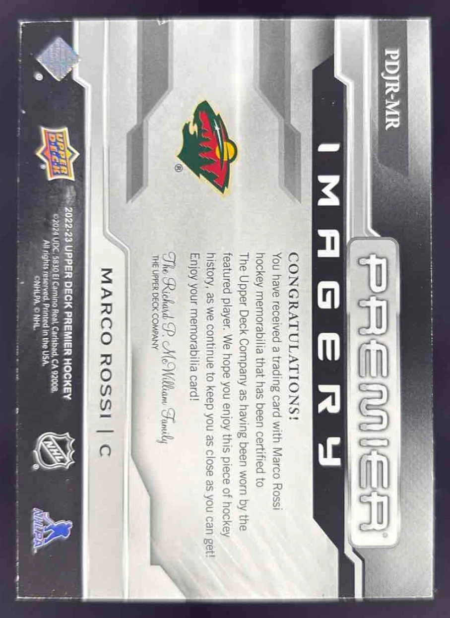 2022-23 Upper Deck Premier Dynamic Imagery Jersey Black Patch Marco Rossi /75 - Image 2