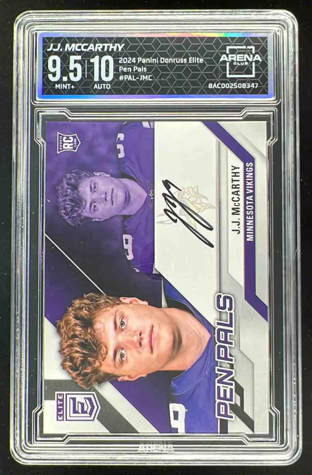 2024 Donruss Elite Pen Pals #PAL-JMC J.J. McCarthy RC Auto Arena Club 9.5