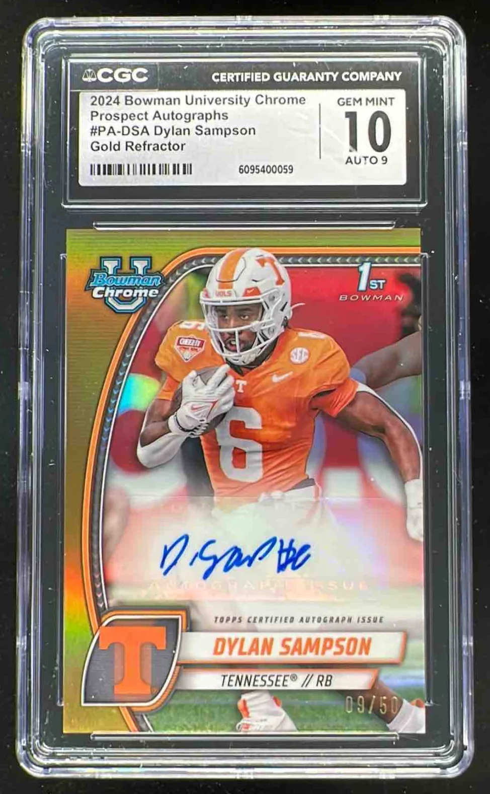 2024 Bowman Chrome University Gold Refractor #DSA Dylan Sampson Auto /50 CGC 10