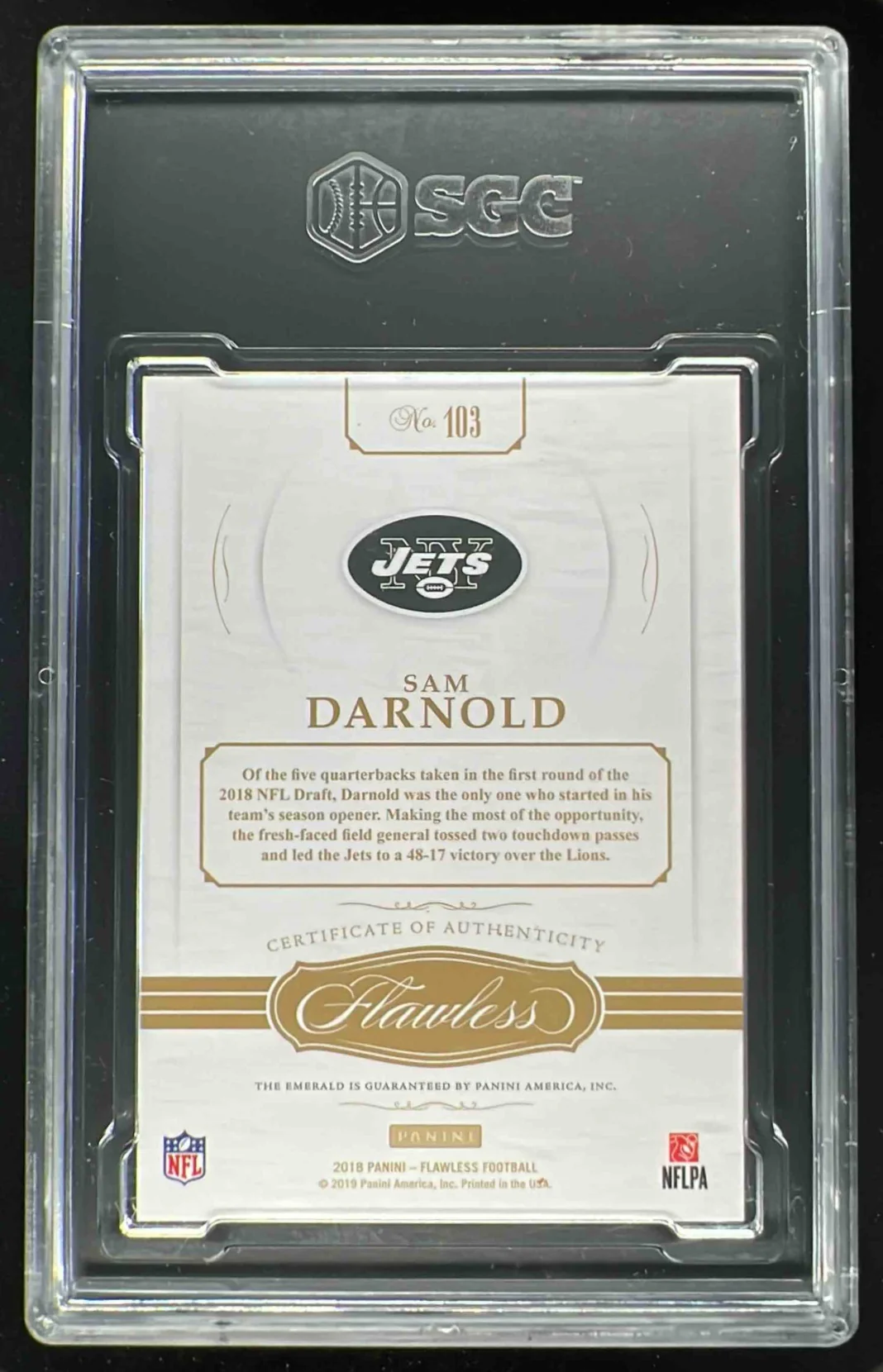 2018 Panini Flawless Emerald #103 Sam Darnold RC /5 SGC 9 - Image 2