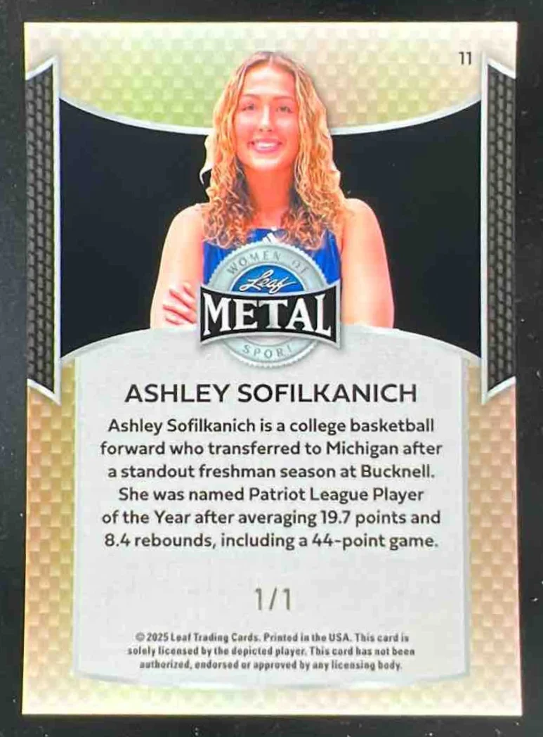 2025 Leaf Metal Women Of Sport Laser Green #11 Ashley Sofilkanich 1/1 - Image 2