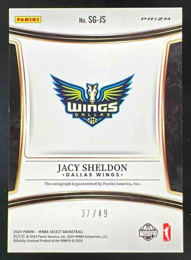 2024 Panini Select WNBA Signatures Blue Prizm #SG-JS Jacy Sheldon RC Auto /49 - Image 2