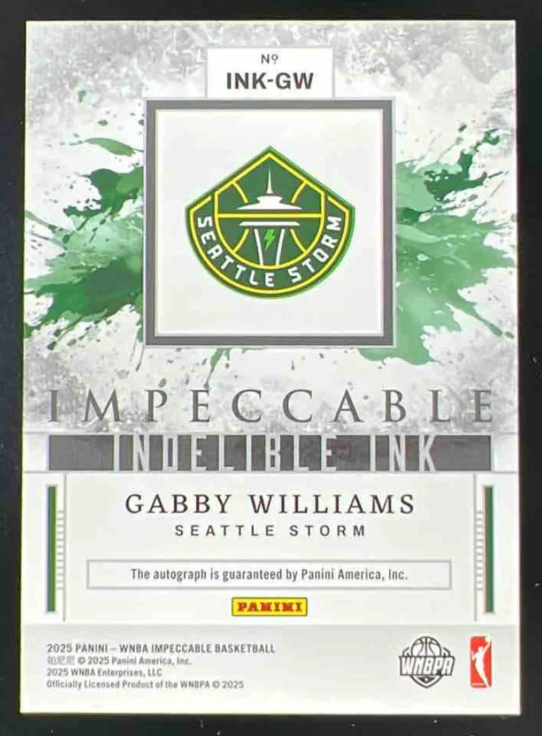 2025 Impeccable WNBA Indelible Ink Signatures #INK-GW Gabby Williams Auto /99 - Image 2
