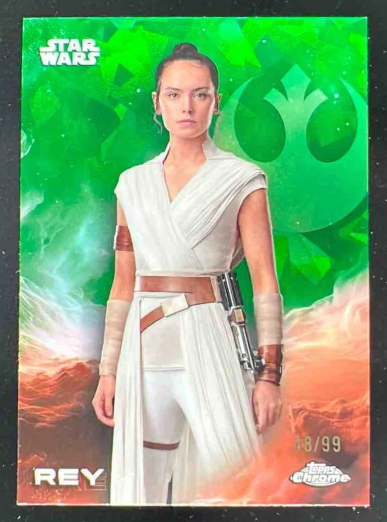 2025 Topps Chrome Star Wars Sapphire Green Sapphire #155 Rey /99