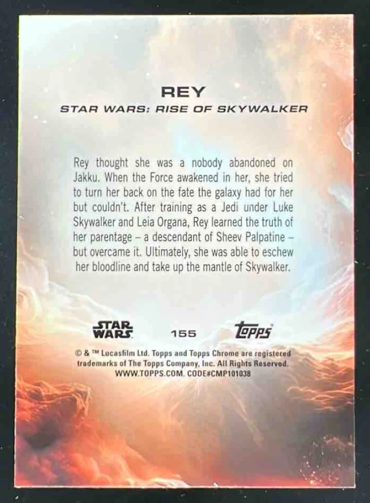 2025 Topps Chrome Star Wars Sapphire Green Sapphire #155 Rey /99 - Image 2