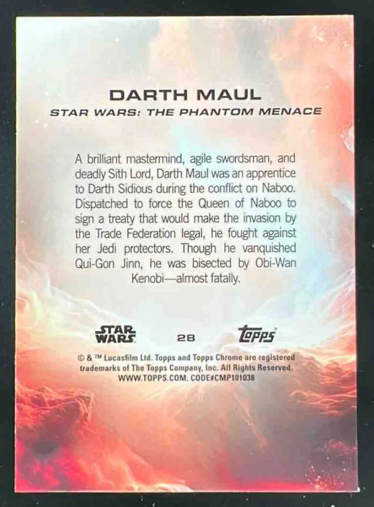2025 Topps Chrome Star Wars Sapphire Green Sapphire #28 Darth Maul /99 - Image 2