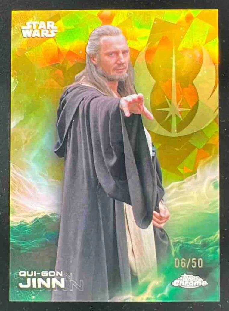 2025 Topps Chrome Star Wars Sapphire Gold Sapphire #152 Qui-Gon Jinn /50