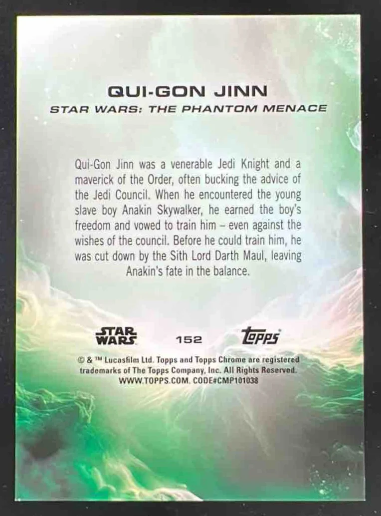 2025 Topps Chrome Star Wars Sapphire Gold Sapphire #152 Qui-Gon Jinn /50 - Image 2