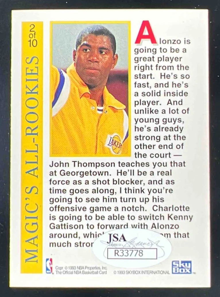 1992-93 Hoops Magic's All Rookie Team #2 Alonzo Mourning RC Auto - Image 2