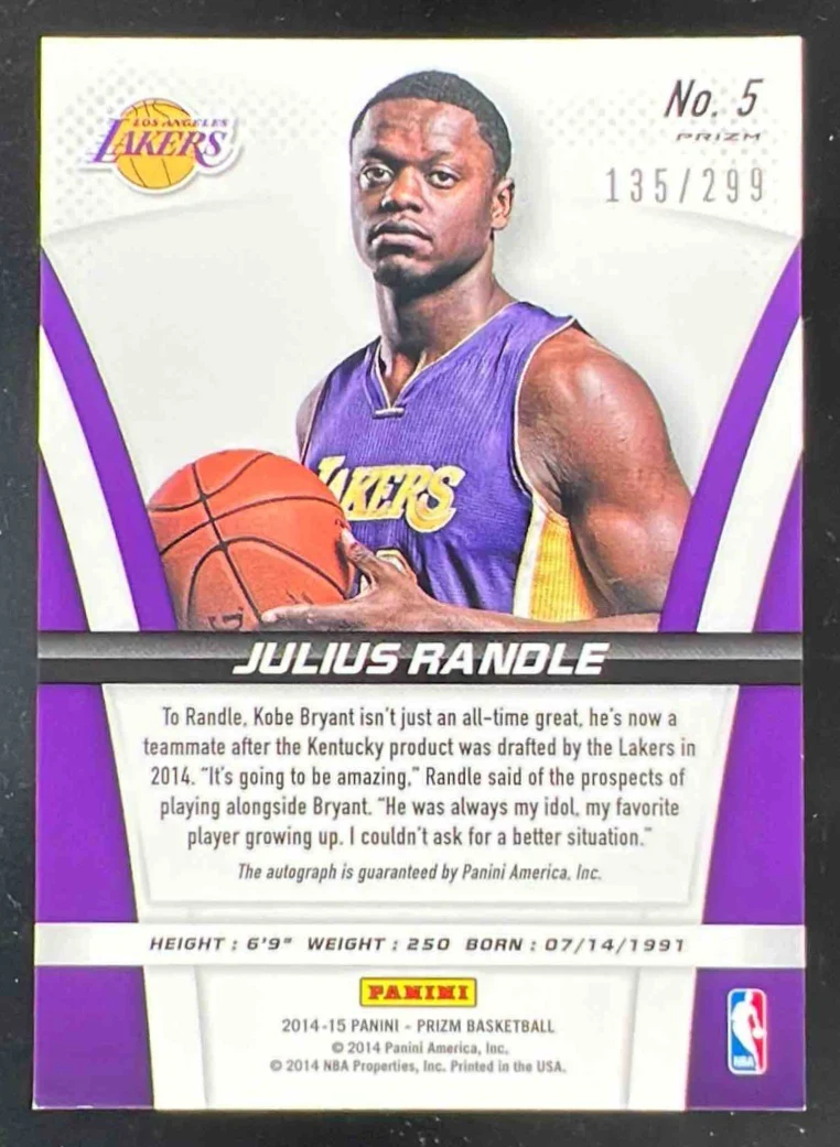 2014-15 Panini Prizm Rookie Autographs Prizms #5 Julius Randle RC Auto /299 - Image 2