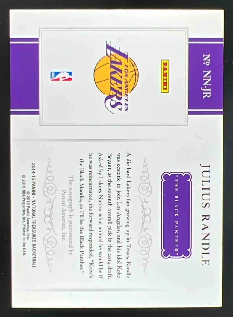 2014-15 National Treasures Notable Nicknames #NN-JR Julius Randle RC Auto /49 - Image 2