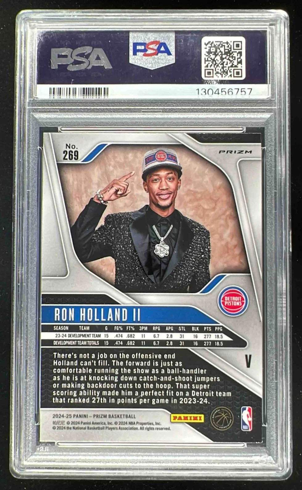 2024 Panini Prizm Rookie Variations Fast Break #269 Ron Holland II RC VAR PSA 9 - Image 2
