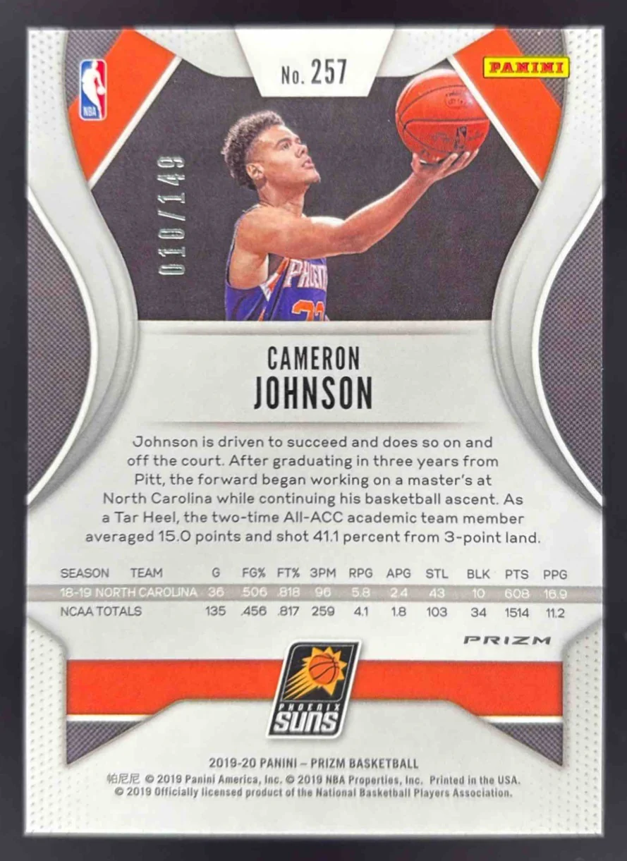 2019-20 Panini Prizm Prizms Purple Ice #257 Cameron Johnson RC /149 - Image 2