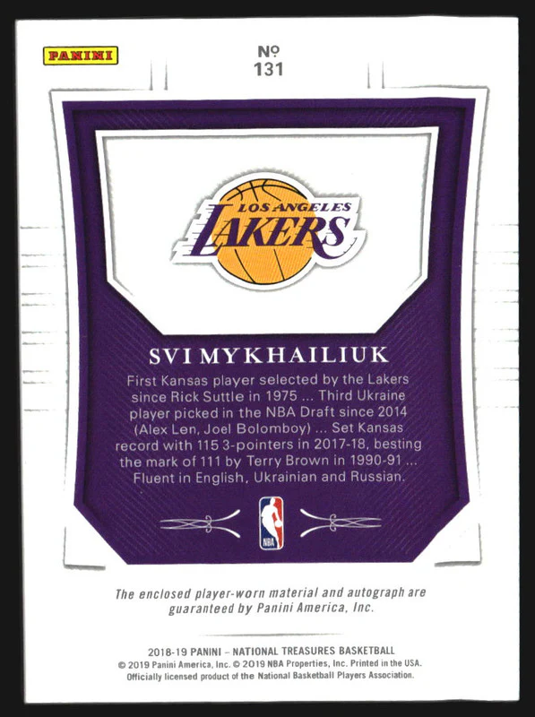 2018-19 National Treasures Svi Mykhailiuk Rookie Jersey Autograph RC Auto /99 - Image 2
