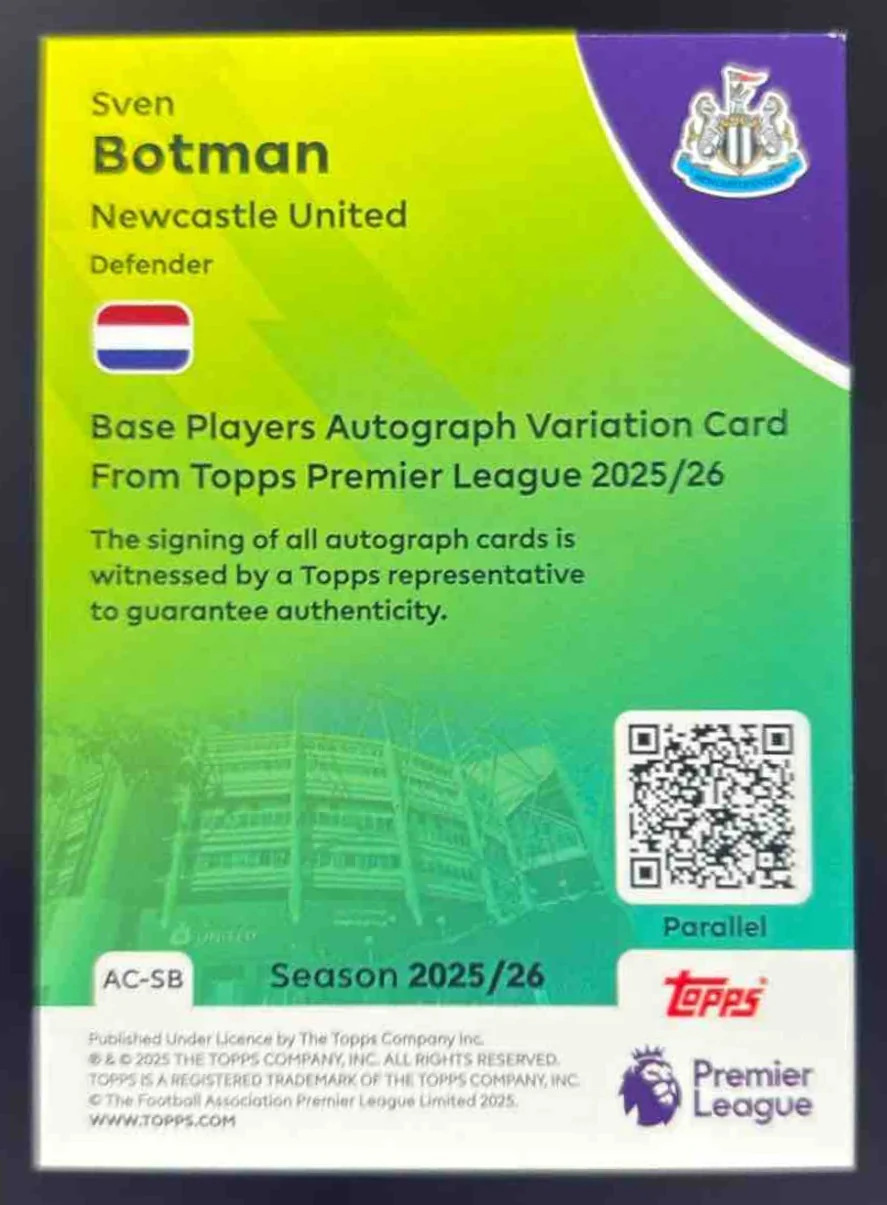 2025-26 Topps Premier League Blue Rainbow Foil #AC-SB Sven Botman Auto /150 - Image 2