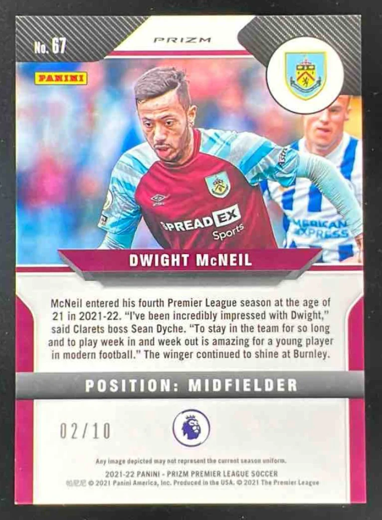 2021 Panini Prizm Premier League H2 Prizms Gold Mojo #67 Dwight McNeil /10 - Image 2