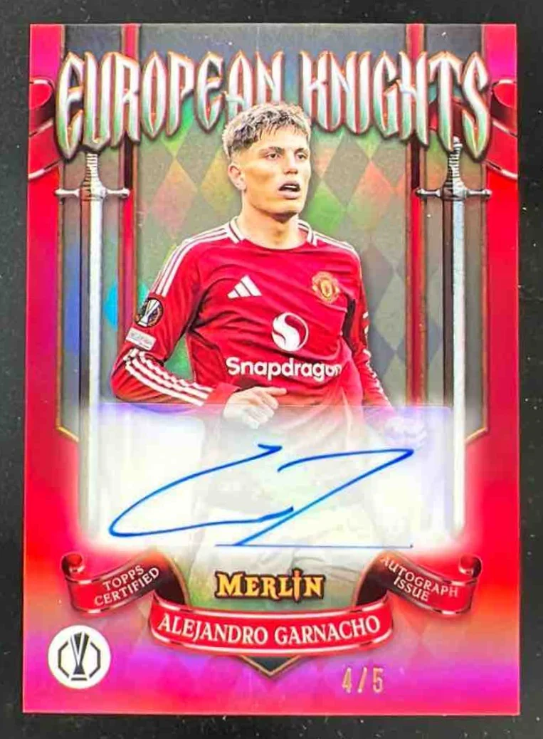 2024-25 Topps Merlin Chrome European Knights Red Alejandro Garnacho Auto /5