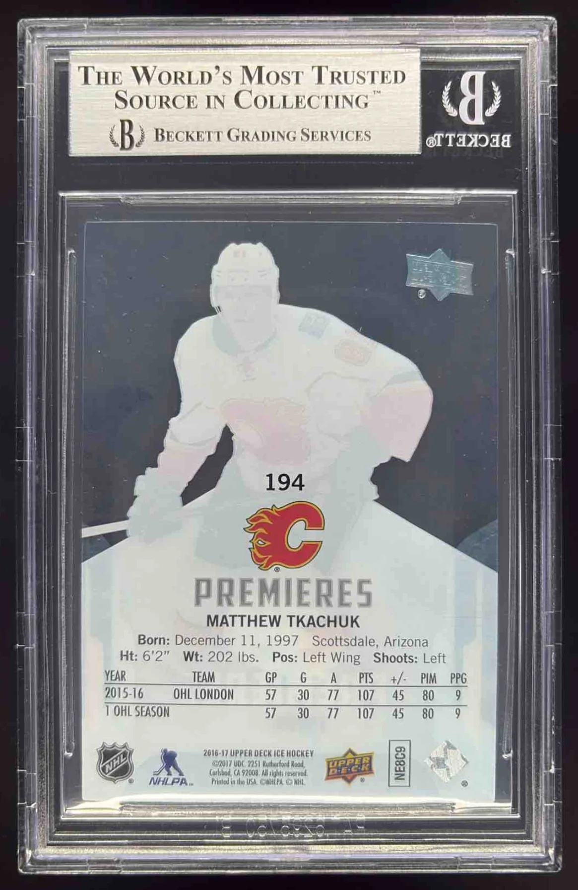 2016-17 Upper Deck Ice #194 Matthew Tkachuk RC /99 BGS 9 - Image 2