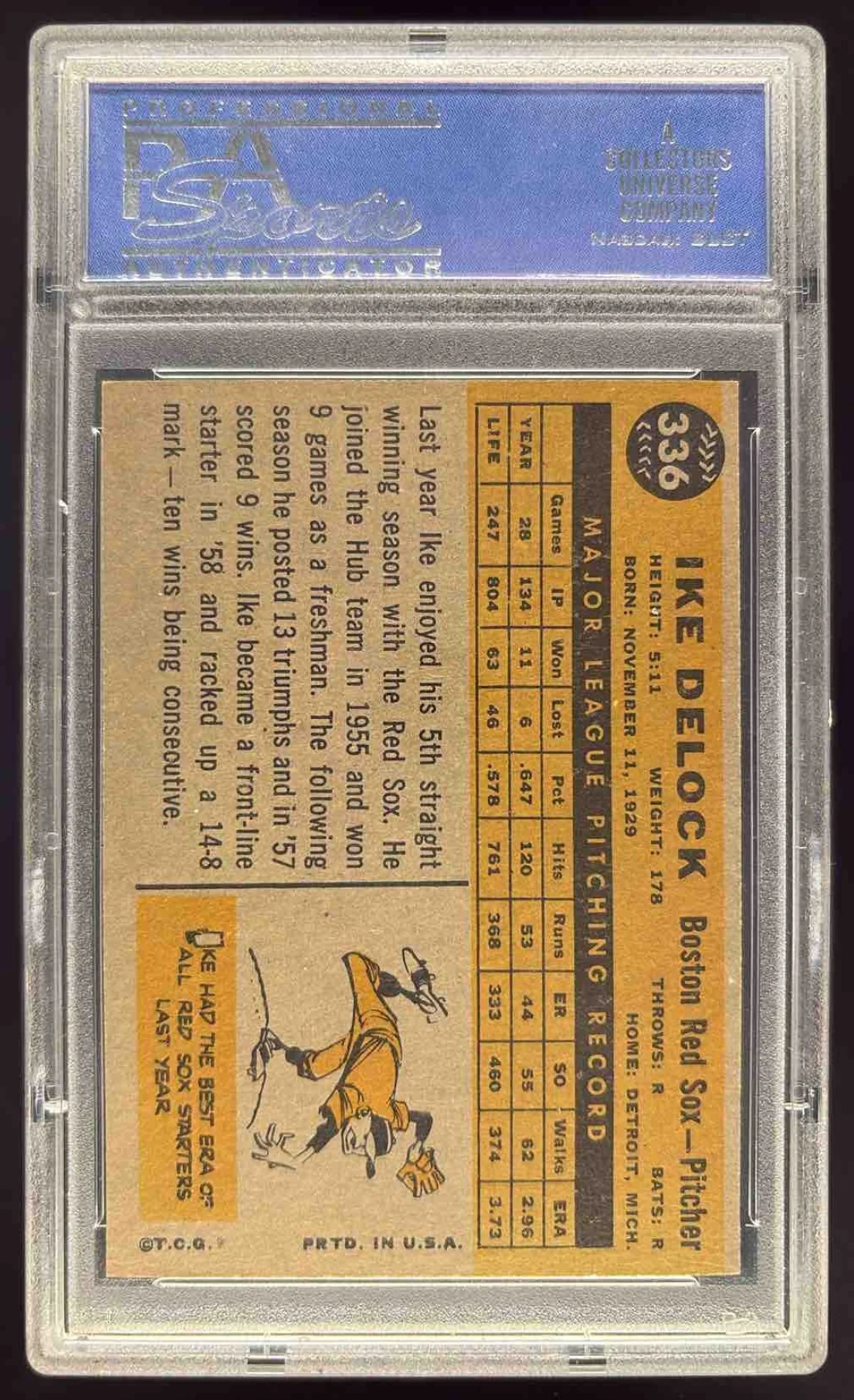 1960 Topps #336 Ike Delock PSA 7 - Image 2