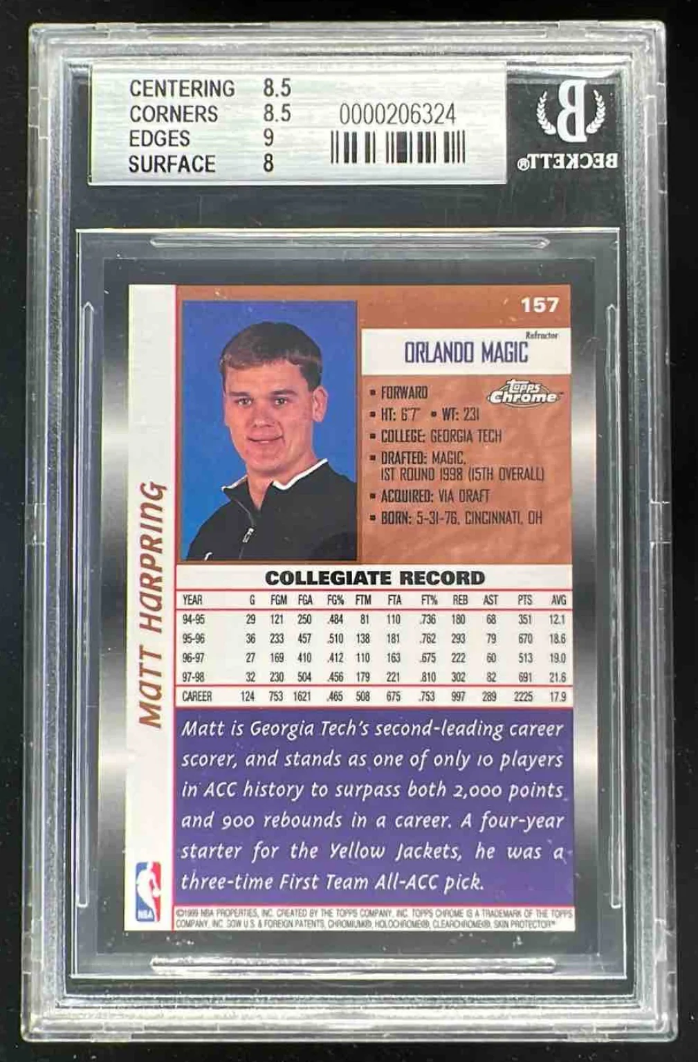 1998-99 Topps Chrome Refractors #157 Matt Harpring RC BGS 8.5 - Image 2