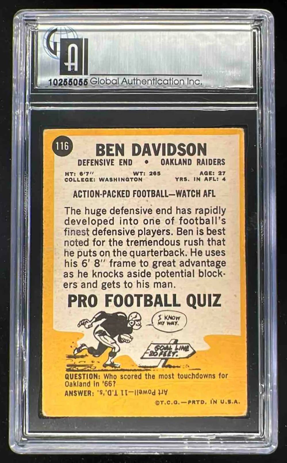 1967 Topps #116 Ben Davidson Autograph Auto GAI Authentic - Image 2